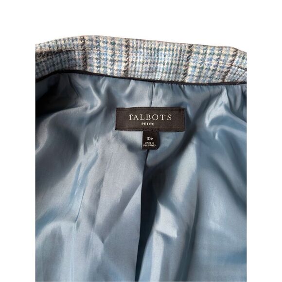 Talbots CLASSIC SHETLAND BLAZER Jacket GLEN PLAID Blue size 10 Petite Button Fro - Picture 4 of 14